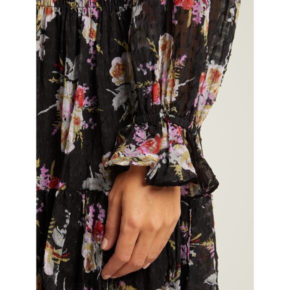 Rebecca Taylor Bouquet Silk Floral Smocked Mini Dress in Black | Size Small - Picture 4 of 10